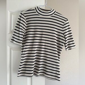 Madewell ribbed, stripe mock neck tee